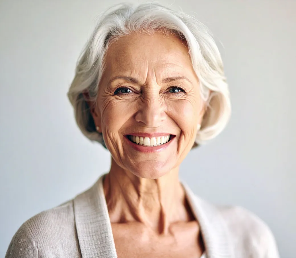 Confident patient smiling after restorative dental implant treatment